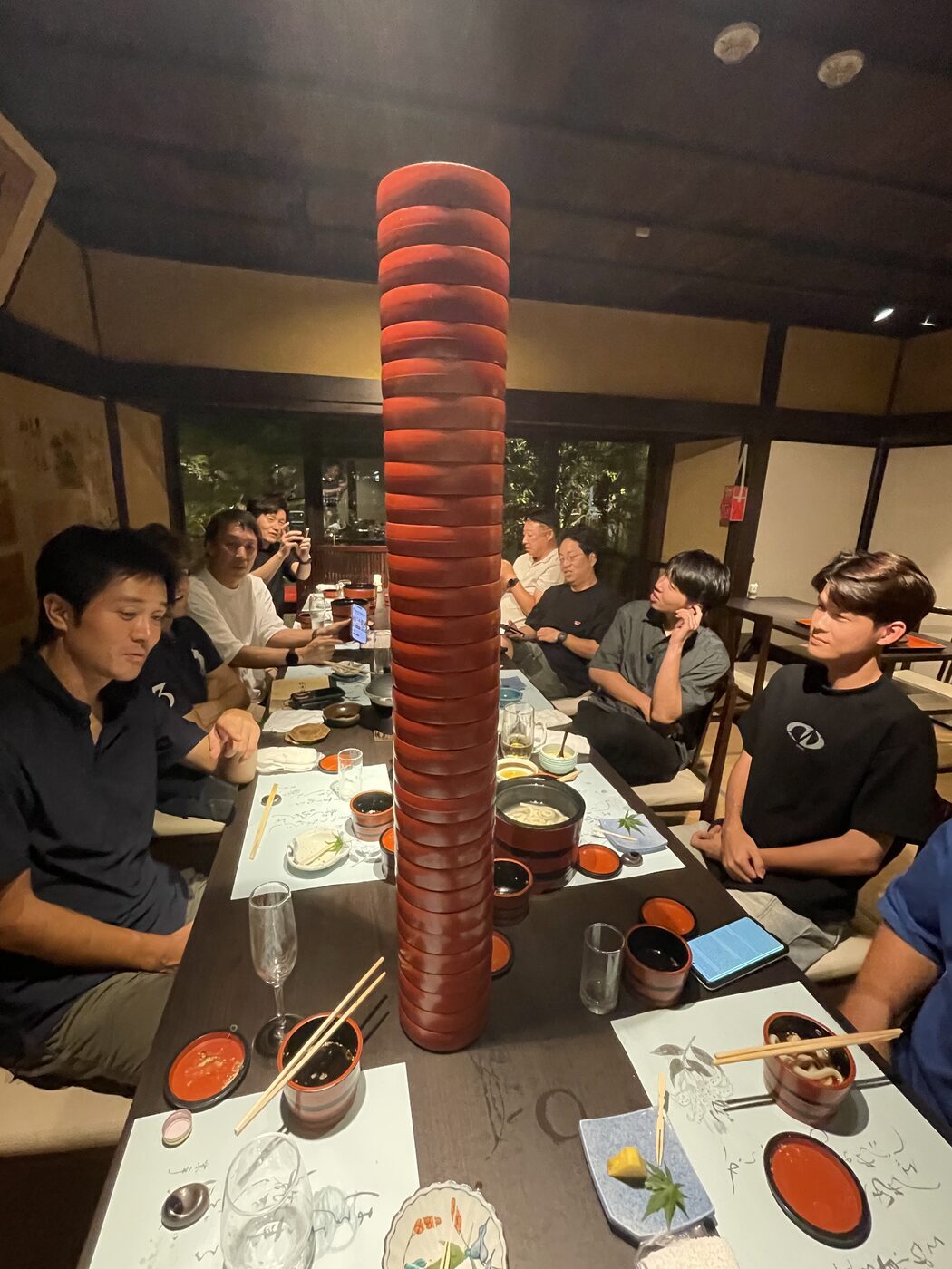 Participants connecting over dinner